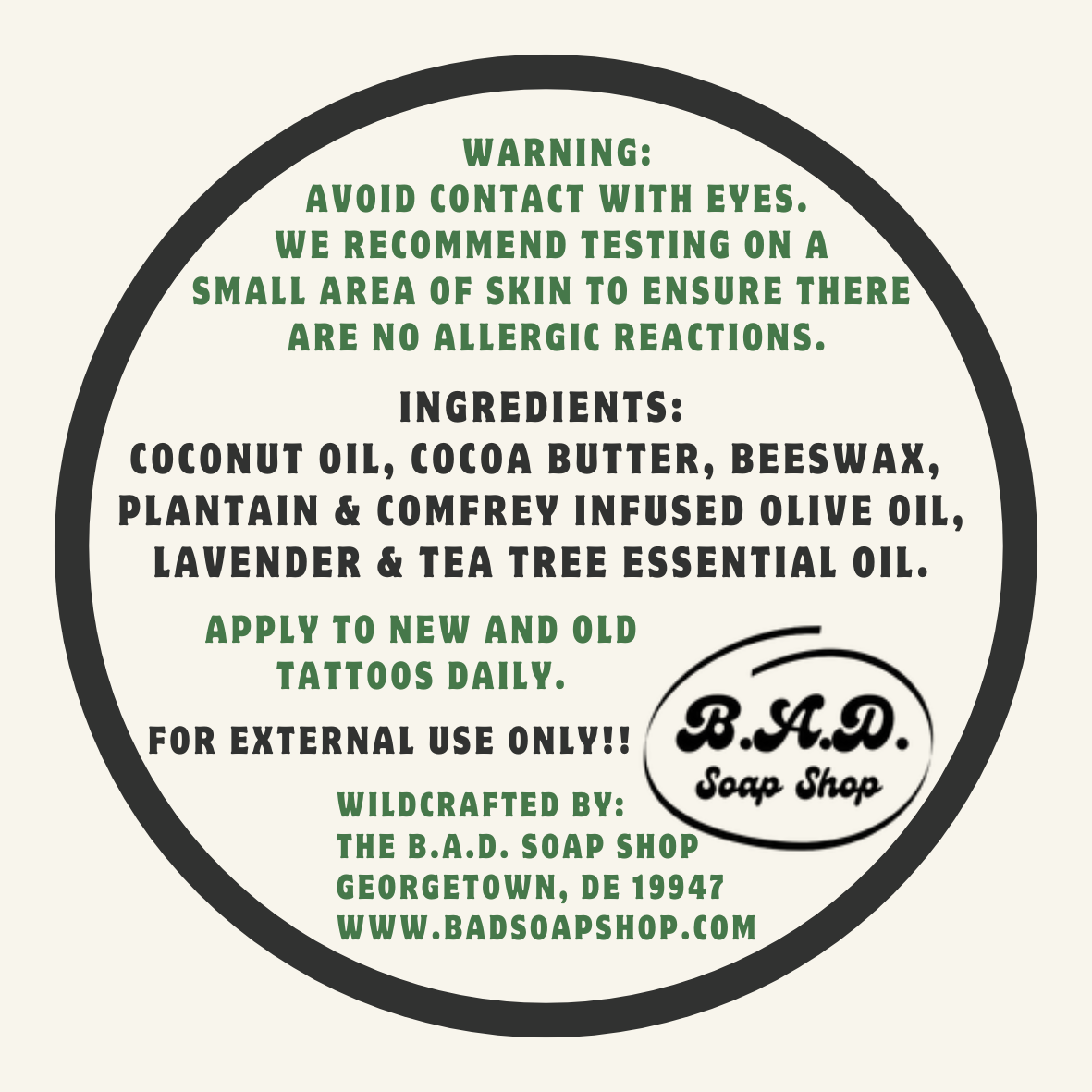 Tattoo Balm – Natural Aftercare for Inked Skin – 1 oz Tin – $12