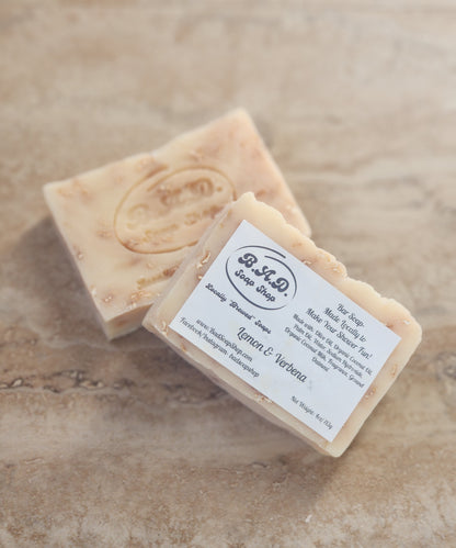 Handcrafted “Lemon & Verbena” All-Natural Artisan Soap with Ground Oatmeal, 4oz.