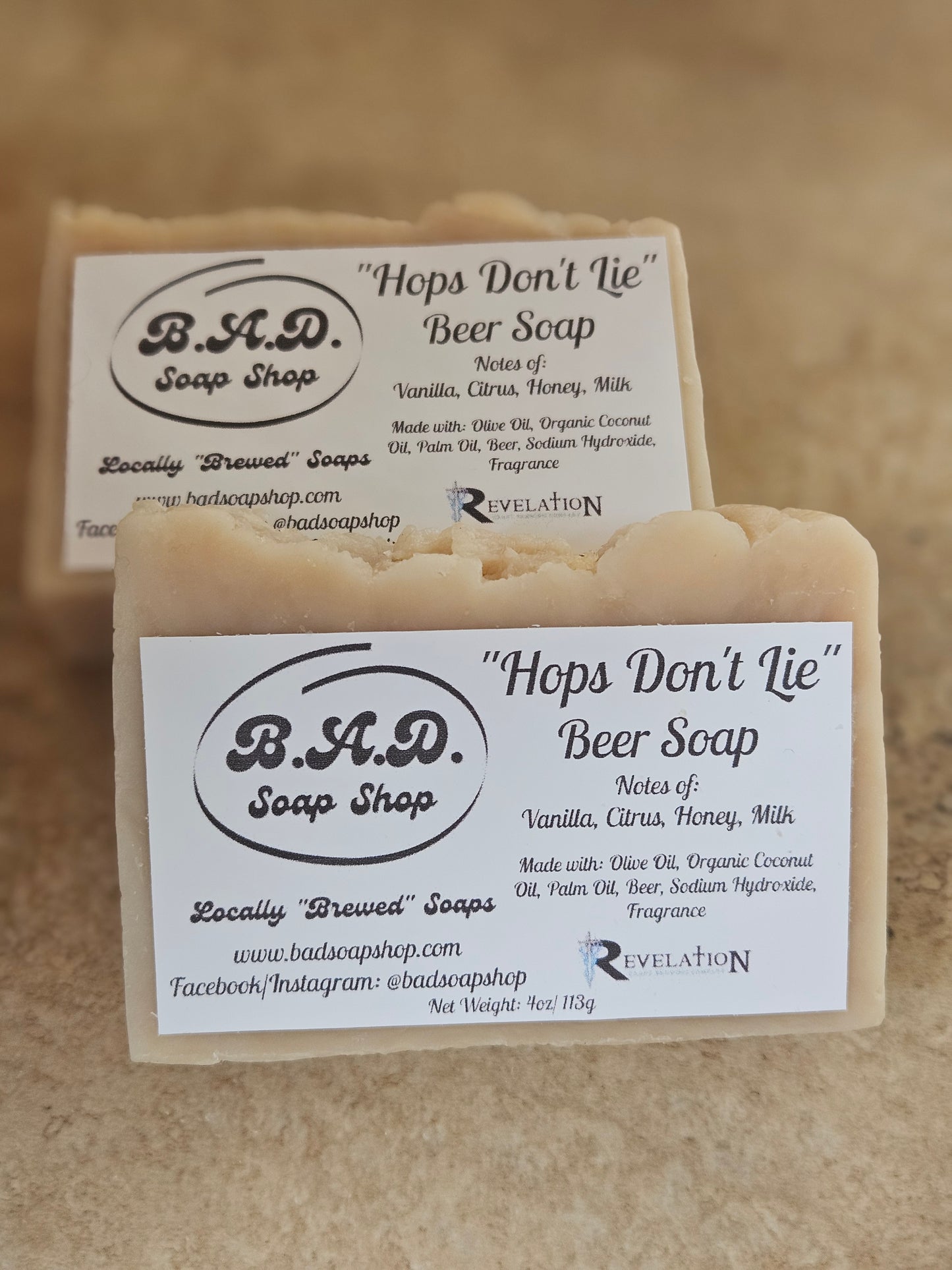 "Hops Don't Lie" Handmade Hot Process Beer Soap Bar, Natural Olive Oil, Coconut Oil, & Palm Oil Soap, 4 oz Bar