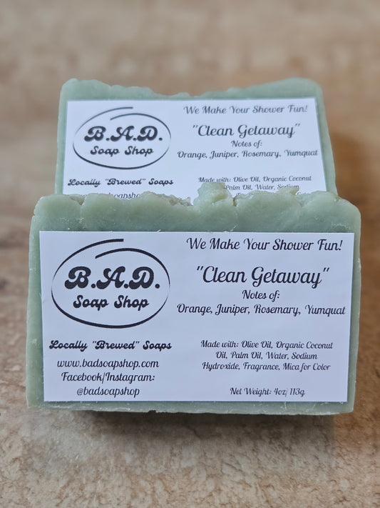 "Clean Getaway" Handmade Hot Process Soap Bar | Natural Olive Oil, Coconut Oil, & Palm Oil Soap | 4 oz Bar