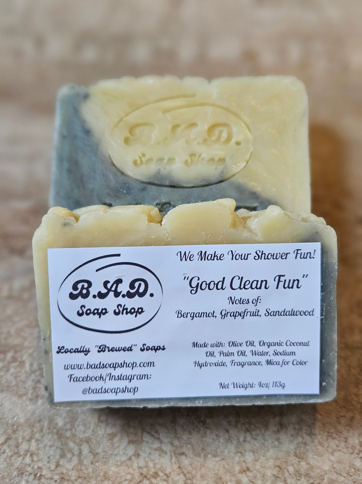 "Good Clean Fun" Handmade Hot Process Soap Bar | Natural Olive Oil, Coconut Oil, & Palm Oil Soap | 4 oz Bar