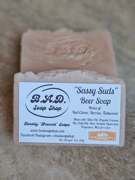 "Sassy Suds" Handmade Hot Process Beer Soap Bar | Natural Olive Oil, Coconut Oil, & Palm Oil Soap | 4 oz Bar