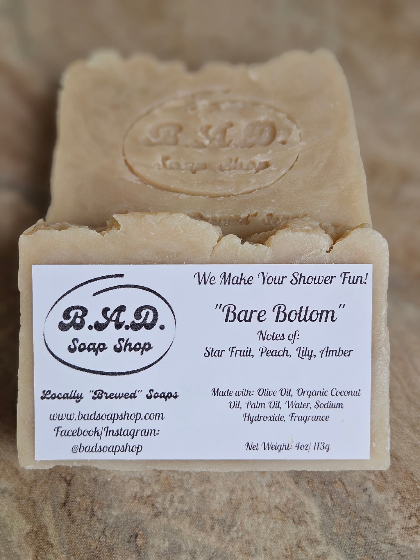 Handcrafted “Bare Bottom” All-Natural Artisan Soap, 4oz.