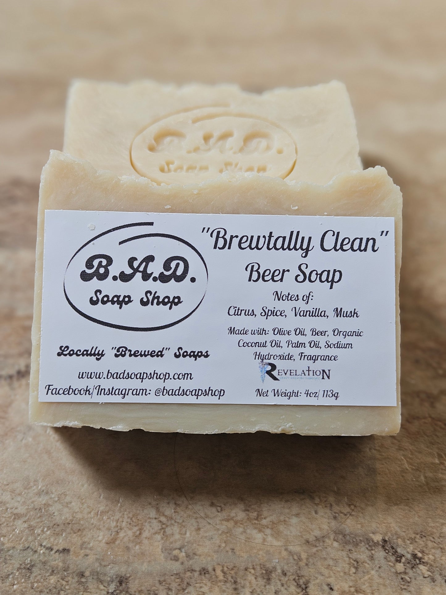 "Brewtally Clean" Handmade Hot Process Beer Soap Bar, Natural Olive Oil, Coconut Oil, & Palm Oil Soap, 4 oz Bar