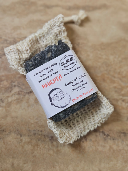 Handmade Hot Process Christmas Coal Soap Bars | Funny Holiday Gift | Eco-Friendly with Reusable Sisal Bag