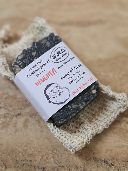 Handmade Hot Process Christmas Coal Soap Bars | Funny Holiday Gift | Eco-Friendly with Reusable Sisal Bag