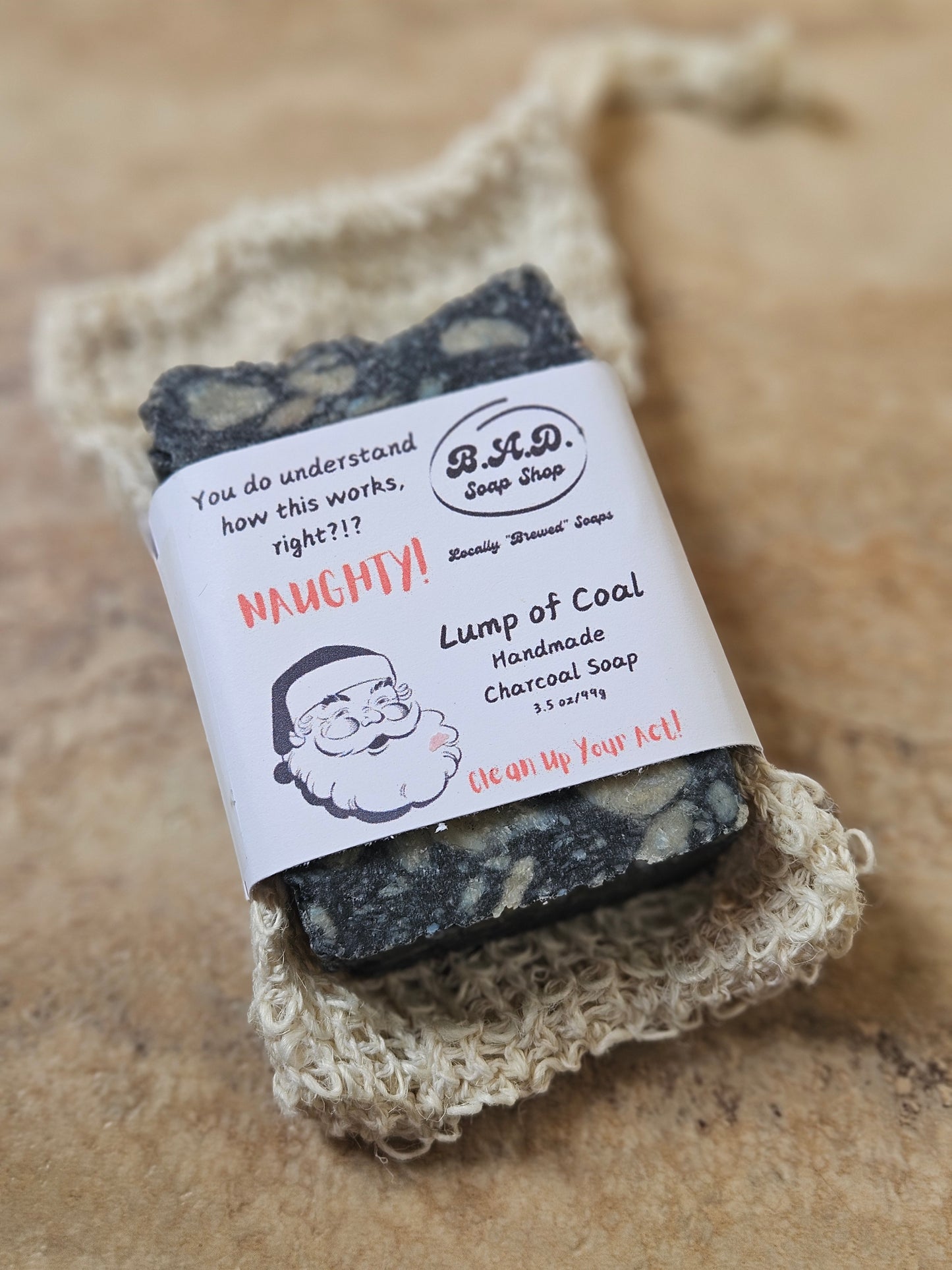 Handmade Hot Process Christmas Coal Soap Bars | Funny Holiday Gift | Eco-Friendly with Reusable Sisal Bag