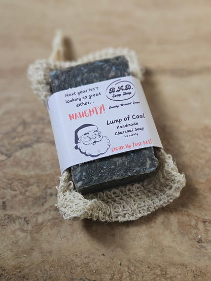 Handmade Hot Process Christmas Coal Soap Bars | Funny Holiday Gift | Eco-Friendly with Reusable Sisal Bag