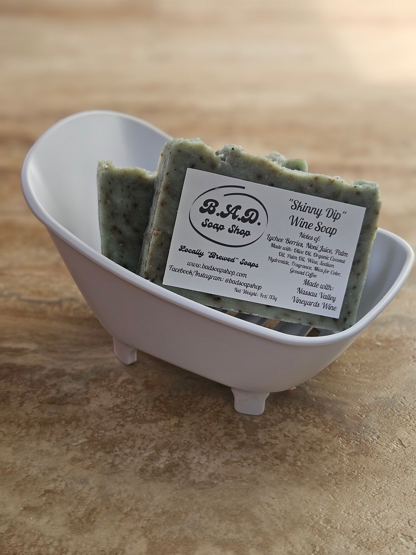 Skinny Dip: Handcrafted, All-Natural Artisan Wine Soap with Ground Coffee, 4oz.